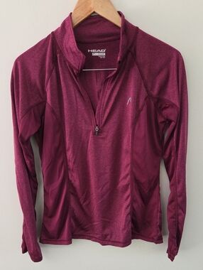 HEAD Women's Burgundy Long-Sleeve Quarter-Zip Athletic Top With Thumb Holes